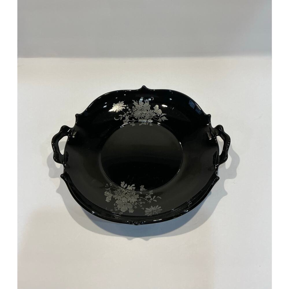 L.E. Smith Black Amethyst Glass Plate/Tray with Handles